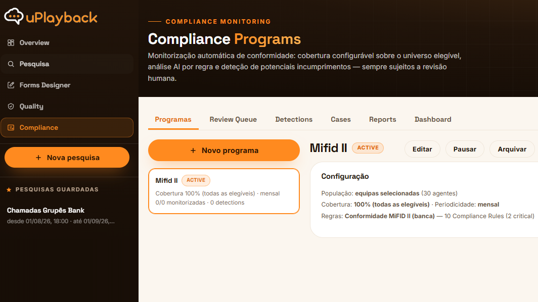 O portal uPlayback em utilização